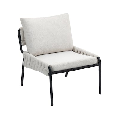 Beige Fabric Metal Lounge Chair with Cushioned Seat and Braided Arms - 26.77" D x 25.20" W x 33.07" H