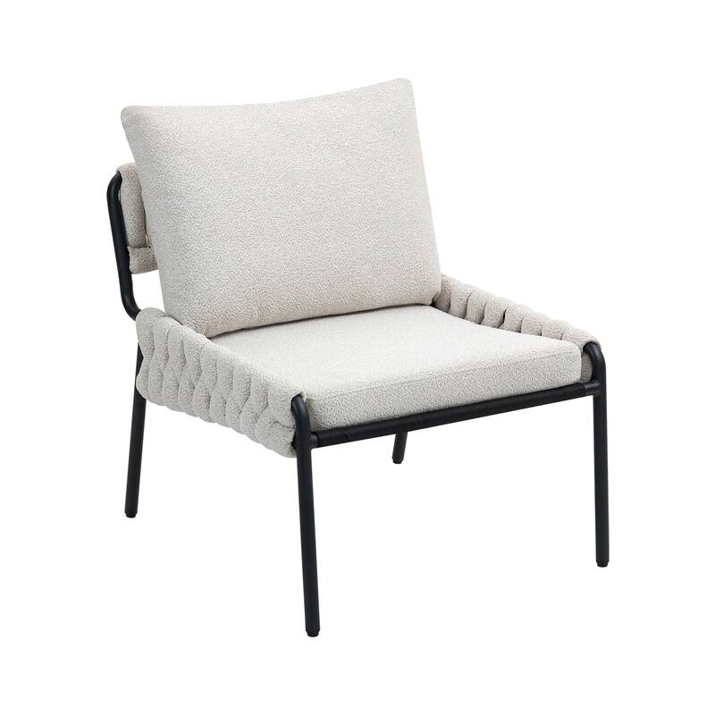 Modern Chair with Braided Upholstery and Metal Frame, Comfortable Armchair, Soft Cushioned Seat and Backrest