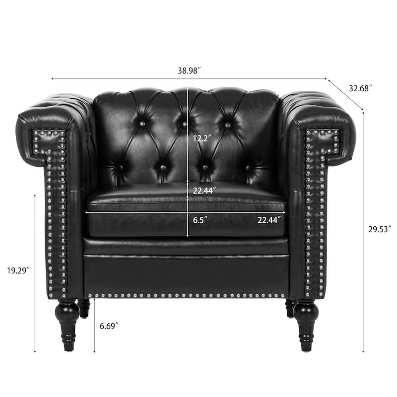 Black 38.98" Buttons Tufted Accent Chair with Birch Legs