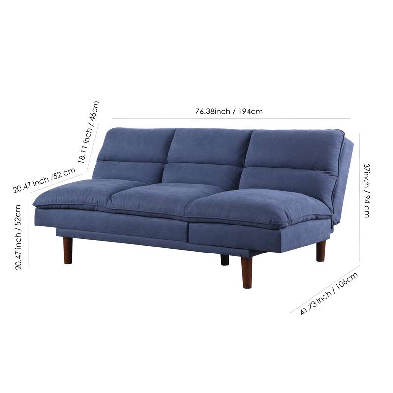 Modern Armless Fabric Blue Sofa Bed Adjustable Folding Sofa - 37.01*76.38*41.73 inches