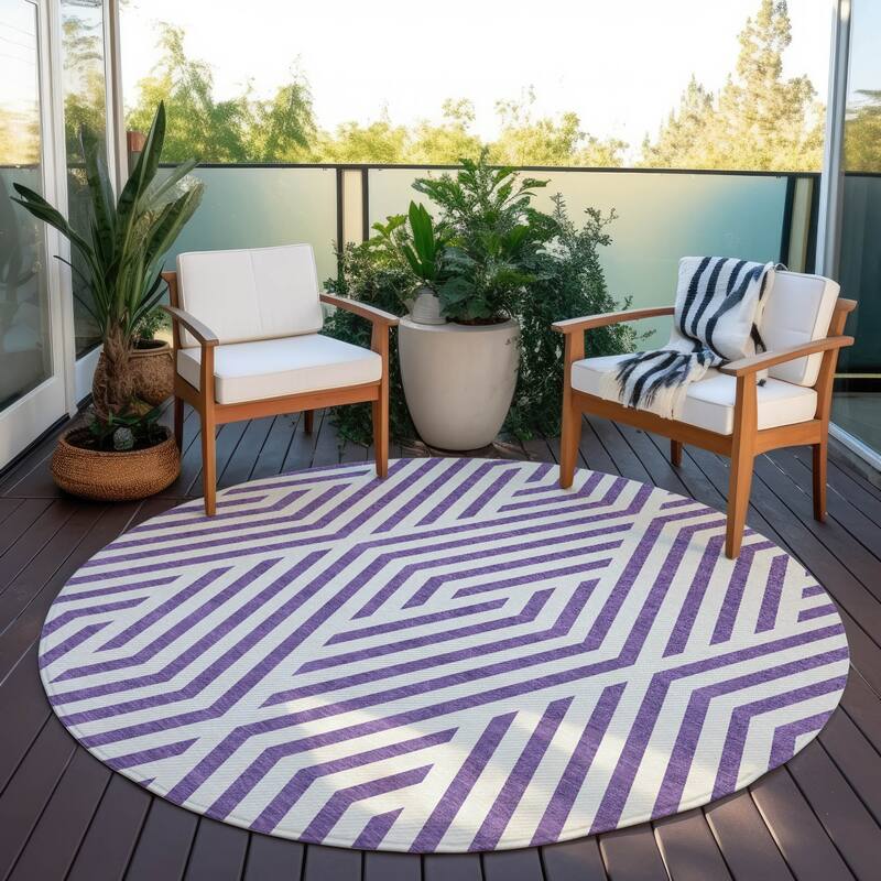 Baso Sleek Geometric Weather Resistant Blended Style Outdoor Rug