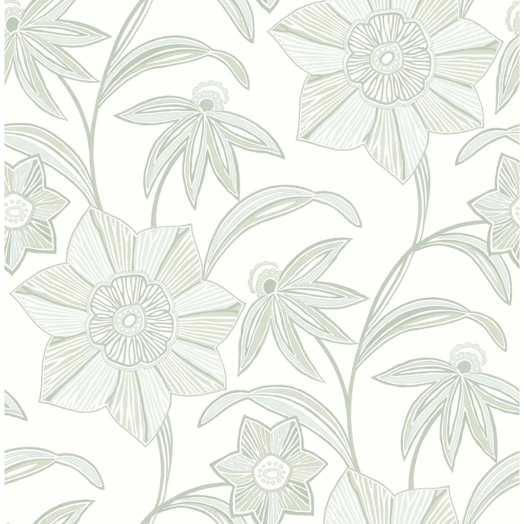 A-Street Prints Star Flower Light Green Floral Trail Wallpaper