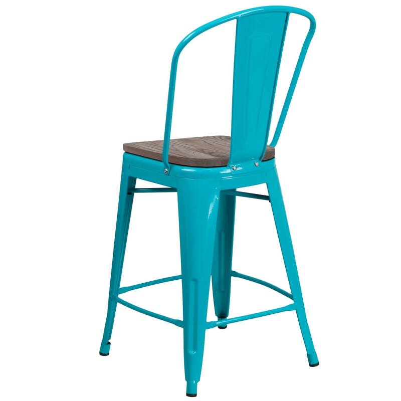 4 Pk. 24" High Metal Counter Height Stool with Back and Wood Seat - 17.75"W x 22"D x 40.25"H - 17.75"W x 22"D x 40.25"H