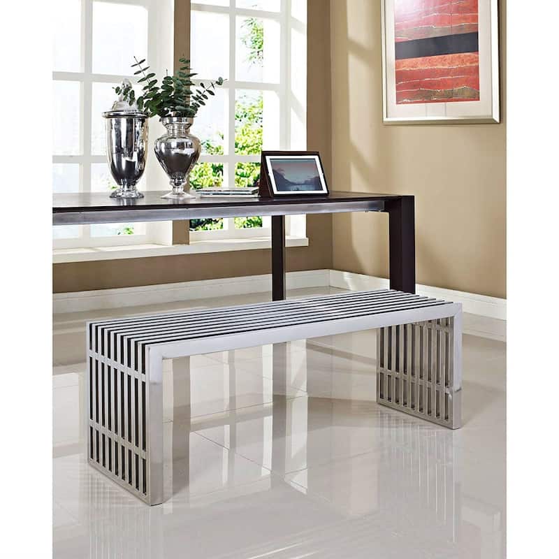 Modern Mid-Century Stainless Steel Accent Bench - 46.5"L x 15"W x 17"H