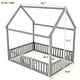 preview thumbnail 7 of 22, Full Size Solid Pine Wood House-Shaped Design Kids Bed Frame with Fence, Door and Distressed Washed Finish for Bedroom, Grey