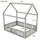 preview thumbnail 26 of 42, Fun House Platform Bed with Fence and Door, Wooden Floor Bed Frame with Roof, Distressed Washed Finish,for Kids Girls Boys