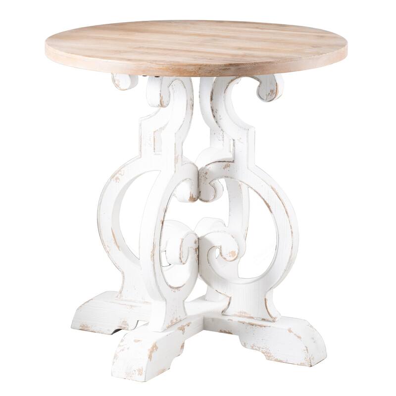 36 Inch Round Table, Classic, Sculptural Base, Wood, Modern, White, Brown - White - Wood