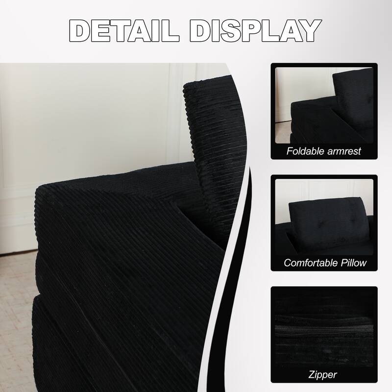 Compression Human Dog Sofa Bed, 3-in-1 Corduroy Floor Couch with Pillow, Folding Lounger for Adults & Pets