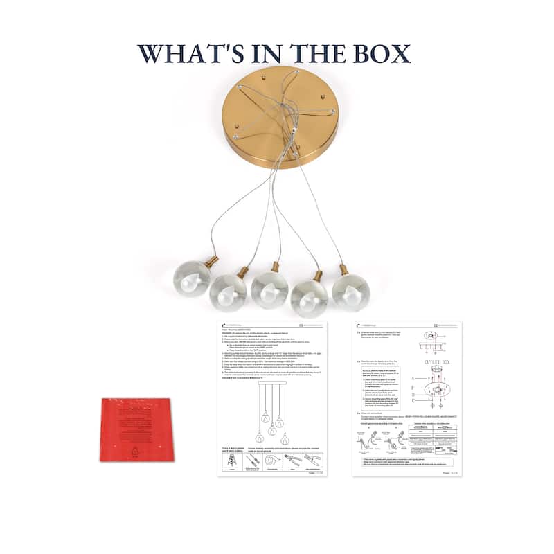 Modern 5-Light LED Brass Chandelier Cluster Pendant Kitchen Island Stairwell Light - Dia. 16.5" x H 6"