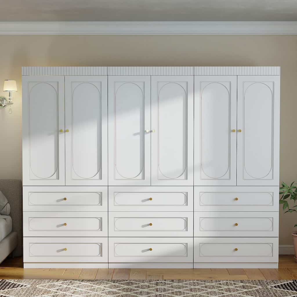 75" Wooden Armoire Wardrobe Closet with Doors, Drawers & Hanging Rod