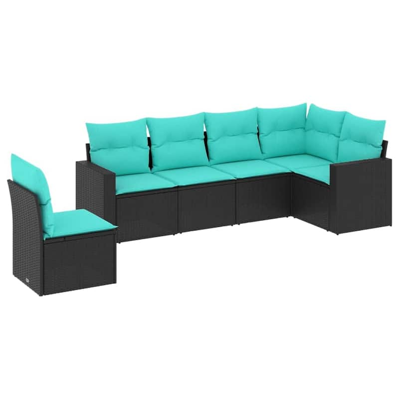 vidaXL 6/7 Piece Patio Sofa Set with Cushions Black Poly Rattan - 24.4" x 24.4" x 27.2"