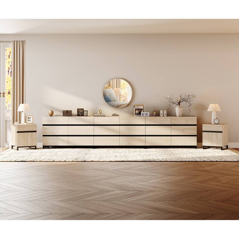 3-Piece Dresser And Nightstand Set,Dresser With 18 Drawers, 2 Nightstand for Bedroom, Bedroom Furniture Set