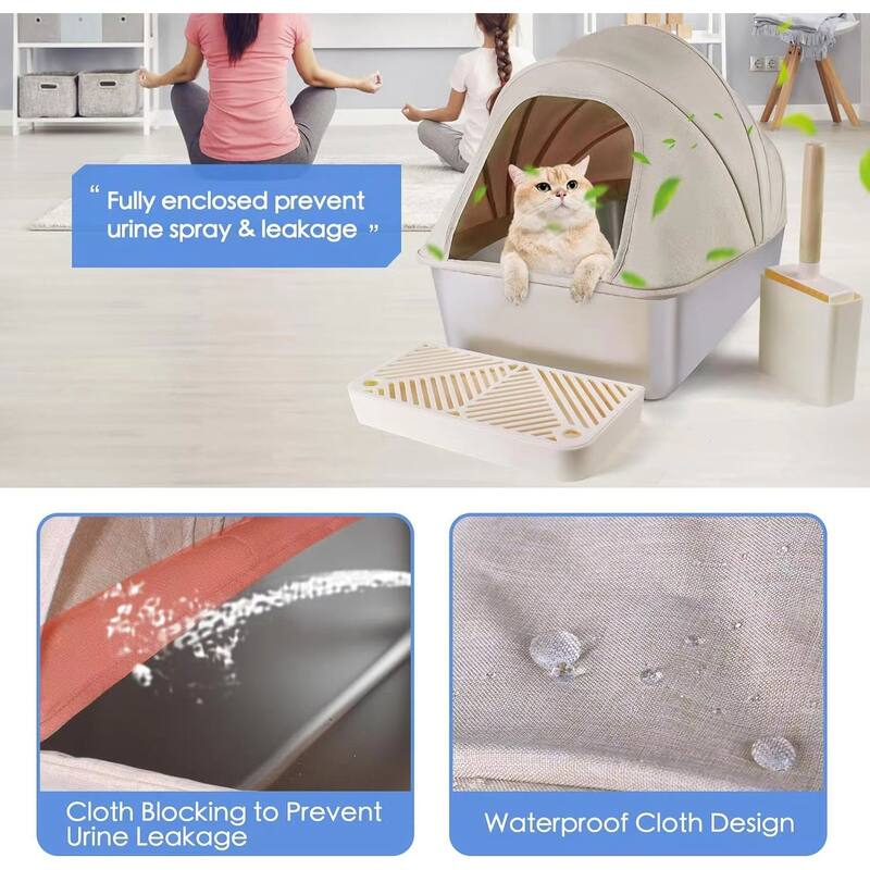 Modern Fabric Covered Cat Litter Box with Privacy Flap