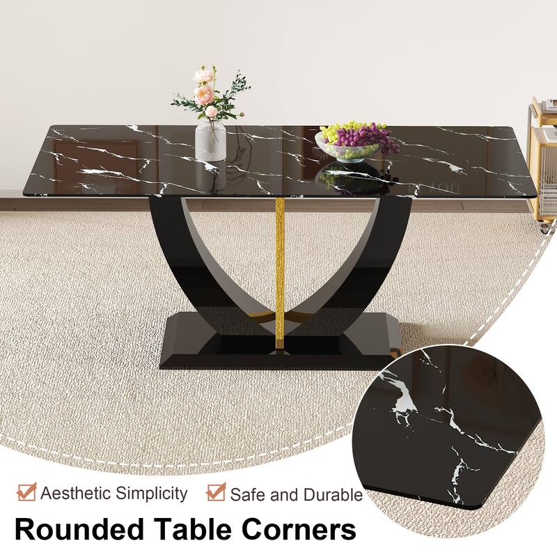 Modern minimalist and luxurious black imitation marble texture dining table rectangular office desk. Game desk