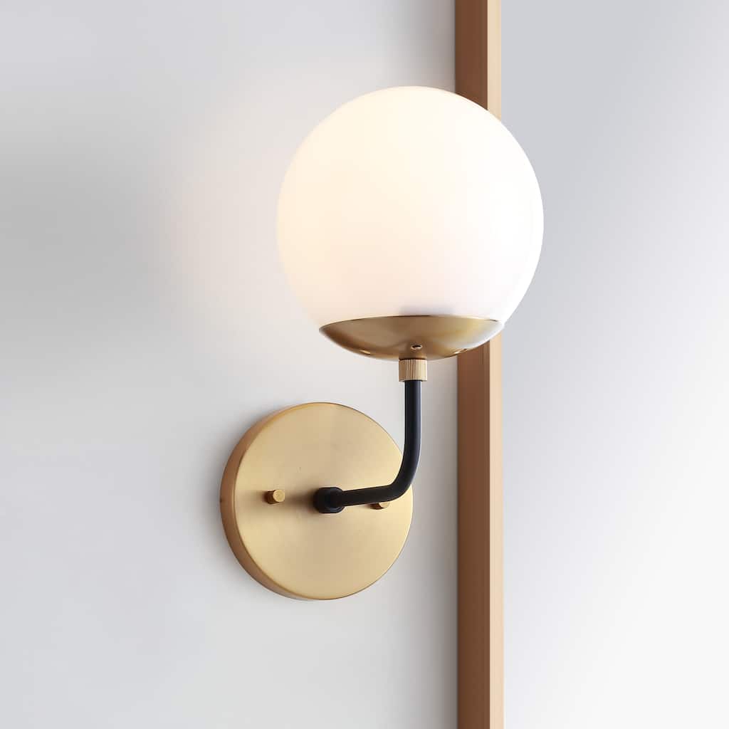 SAFAVIEH Lighting Rakel Brass Led Wall Sconce - 6"x8"x11" - Brown/White - 6Wx8Dx11H