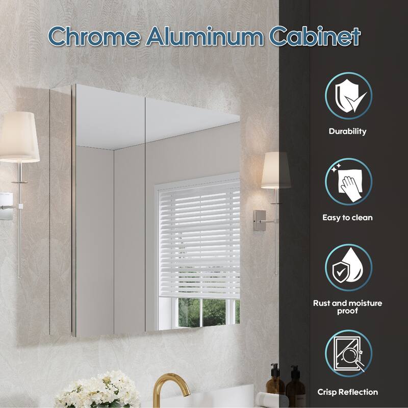 32"W X 30'H Recessed or Surface Wall Mount Bathroom Medicine Cabinet With Adjustable Glass Shelves