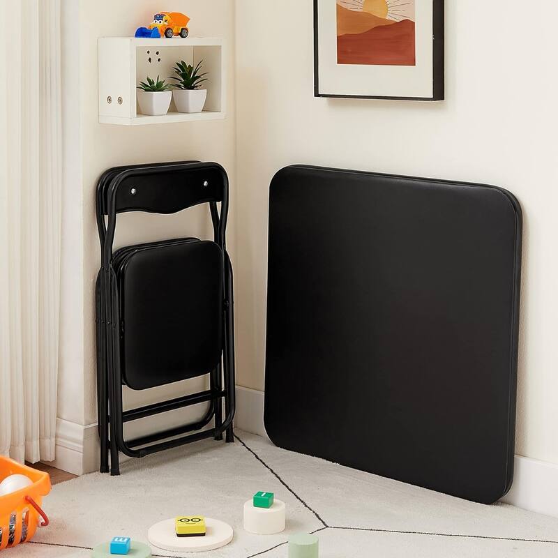 VECELO Kids Folding Activity Table & 4 Padded Chairs Portable Desk & No Assembly Required, 3 Piece Set, Black - 3 Pieces