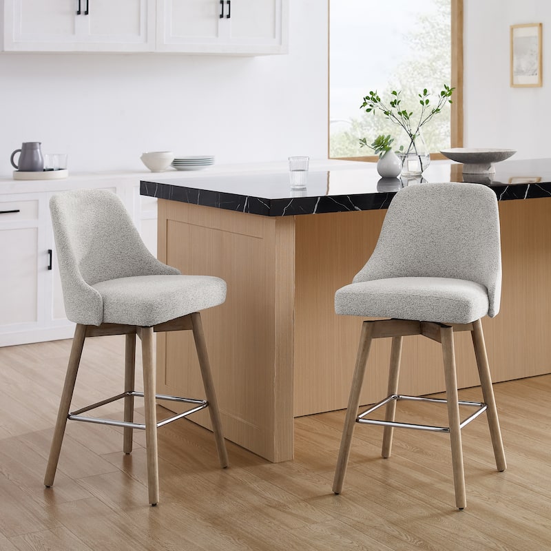 Art Leon Set of 2 Upholstered Counter Height Swivel Barstool - Gray-white Fabric