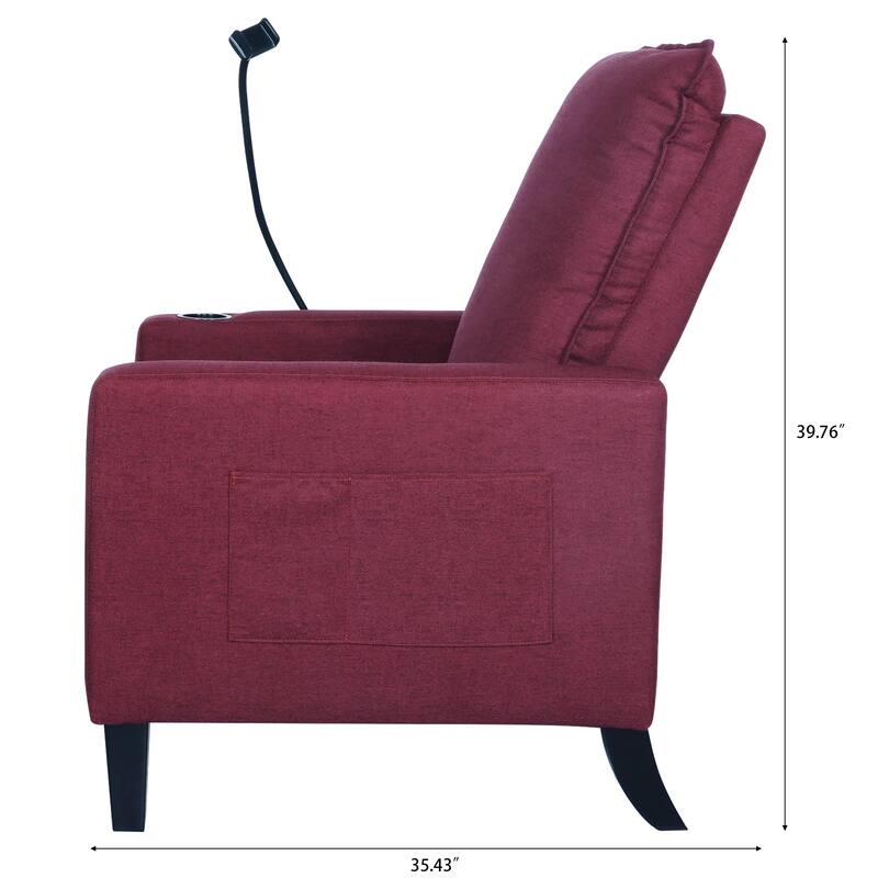 Polyester Recliner Chair with Phone Holder and Cup Holder, 3-Position Recline, 220lb Capacity