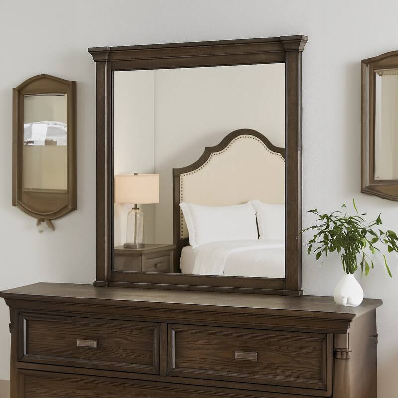 Huder Dresser Mirror, Beveled Glass, Dark Walnut Brown Wood, 39x46 - Walnut Brown