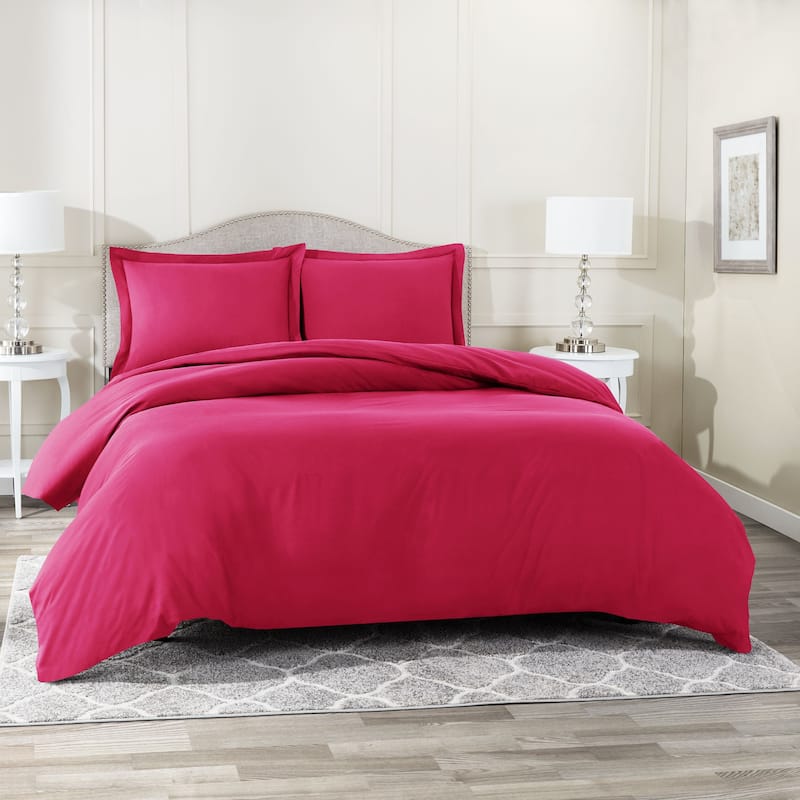 Nestl Ultra Soft Double Brushed Microfiber Duvet Cover Set with Button Closure - Vivacious Magenta - King