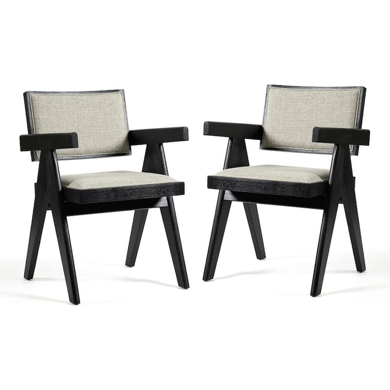 Modern Black Finish Arm Chairs Set Upholstered