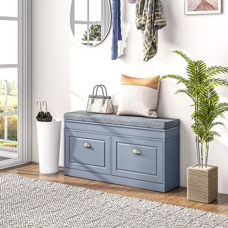 HOMCOM Shoe Rack Bench for Entryway Storage Organizer with Cushion 2 Drawers Adjustable Shelf, White - 41" x 9.5" x 21.75"