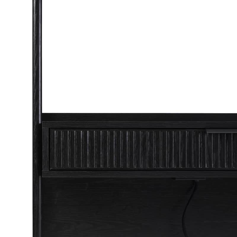 Walker Edison Reeded Desk with Hutch and Outlets