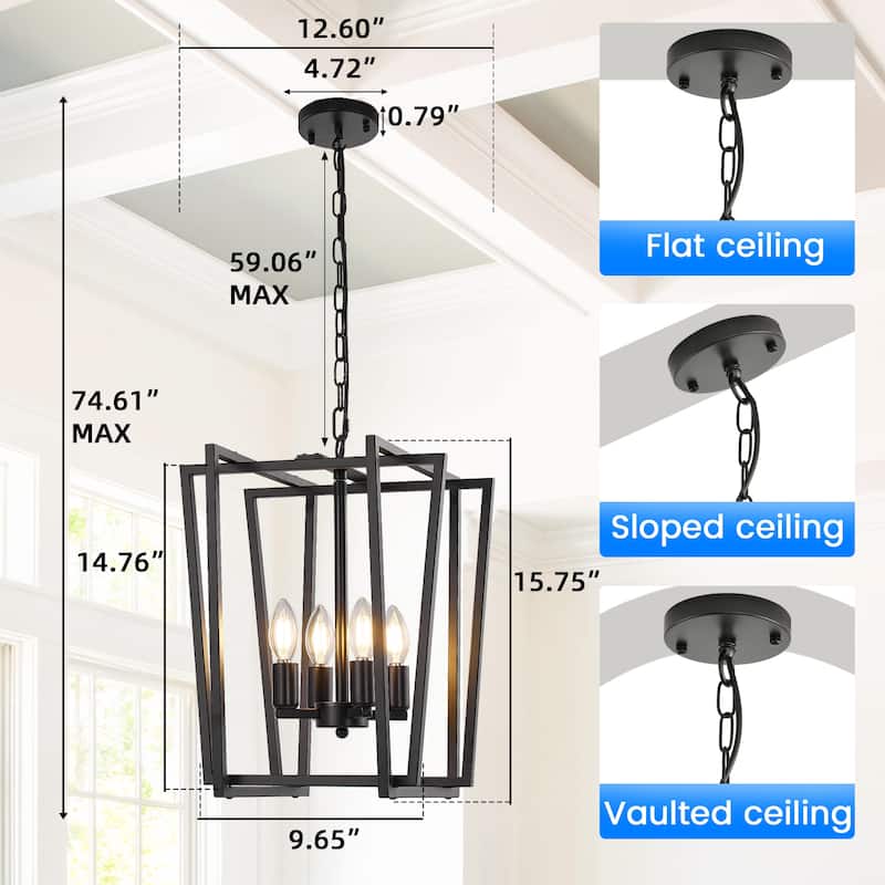 12-Inch Modern Chandelier, 4 Light Lantern Chandeliers Geometric Square Dining Room Lighting Fixtures for Kitchen Islands - N/A