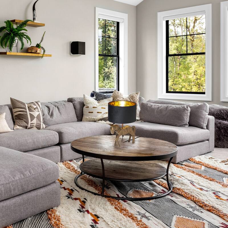 River of Goods 17.75-Inch Gold Origami Horse-Shaped Table Lamp with Black Fabric Drum Shade - 10.75" x 10.25" x 17.75"