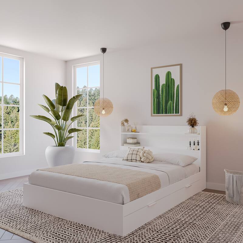Hunter Platform Bed with Headboard - White - Queen