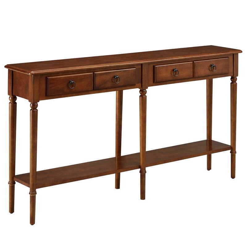 Leick Home Coastal Two Drawer Double Hall Console Sofa Table with Shelf