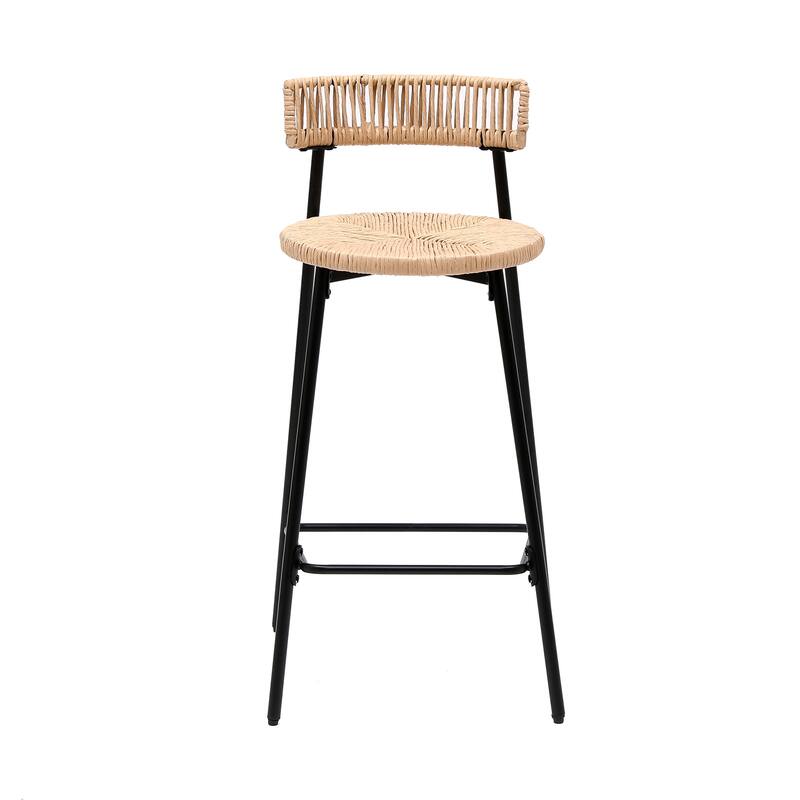 Hand Woven Bar Stools with Back Set of 2 Paper Rope Round Barstools with Footrest for Kitchen Island & Dining Rooms