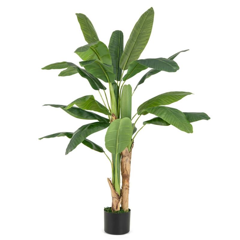 63" Artificial Banana Leaf Tree with Realistic Polyester Leaves and Cement Pot for Home Decor - 63"H