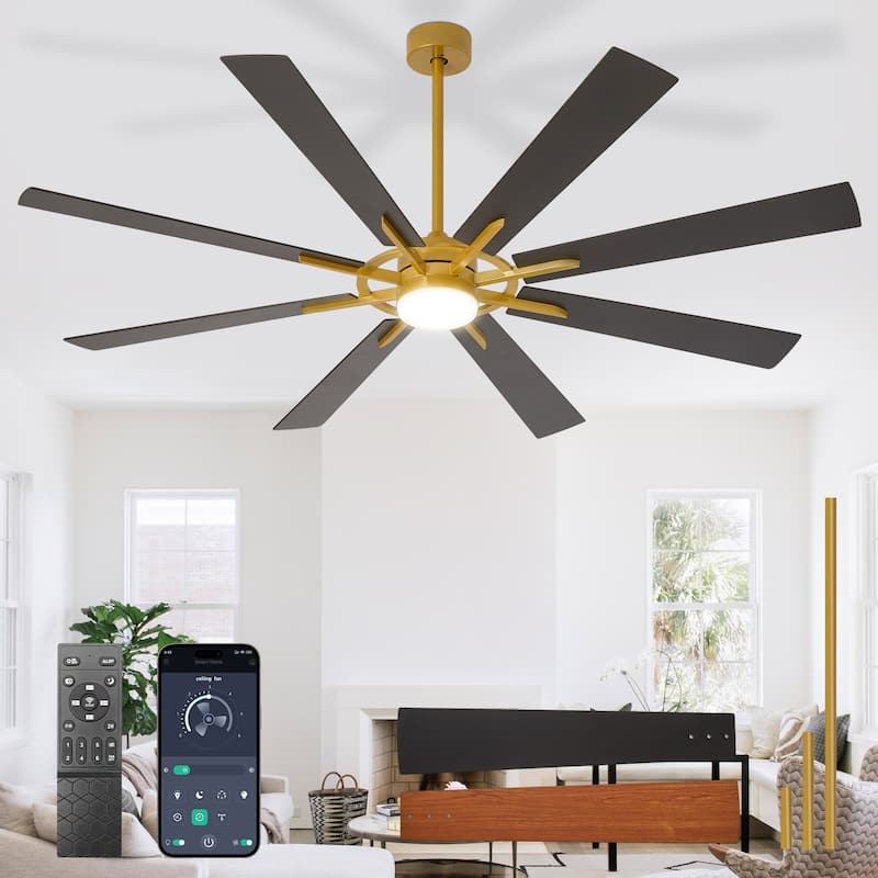 Modern 72 Inch 8 Blade Outdoor large Ceiling Fans with Lights: Dimmable Indoor Reversible 6 Speed Quiet DC Motor - 72in - Bronze