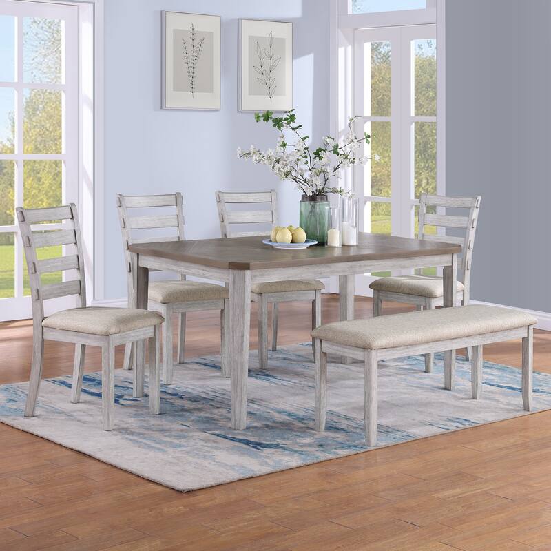 Minimalist 6-Piece Oak 60" Length Dining Set(1 Dining Table+4 ...