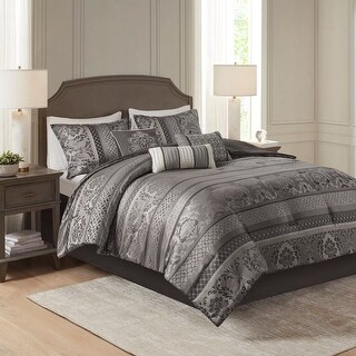 King Size Grey Damask Comforter Set
