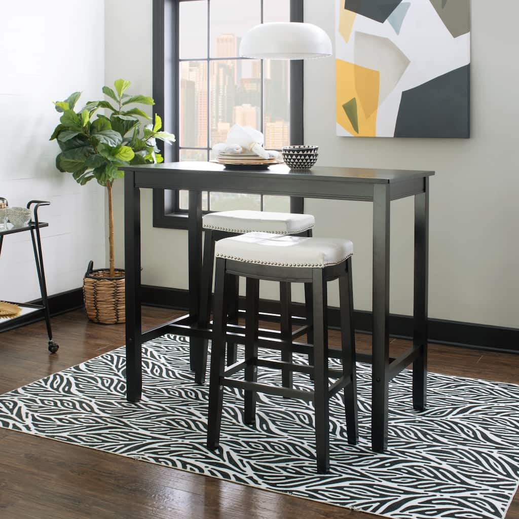 3-Piece Bar Table and Stool Set- 47.25" - Black and White