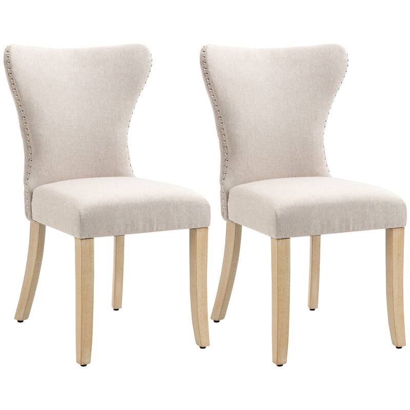HOMCOM Armless Dining Chairs Set of 2, Modern Accent Chair with Wing Backrest, Linen Upholstery, Nailhead Trim for Living Room