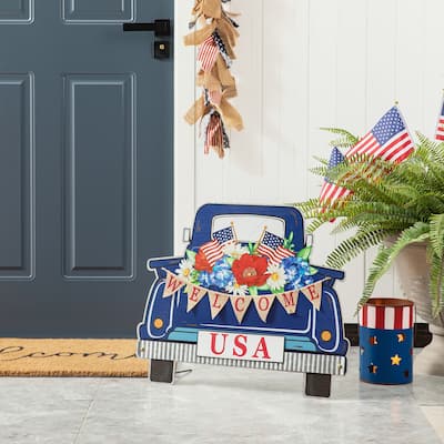 Glitzhome 26"H Patriotic Metal USA Welcome Truck Yard Stake Wall Decor