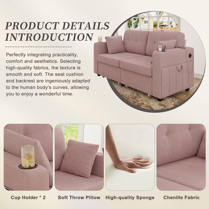 Sofas, Couch Set, 3 Seats Sofa, USB Charging,Wood Frame, Easy to Install, with Storage, Charging Station, Cup Holder