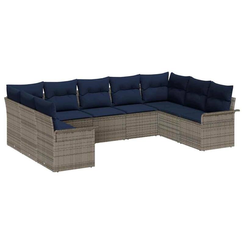 vidaXL 9/10 Garden Sofa Set with Cushions Black/Brown/Grey Poly Rattan - 113.8 x 73.8 x 27.2