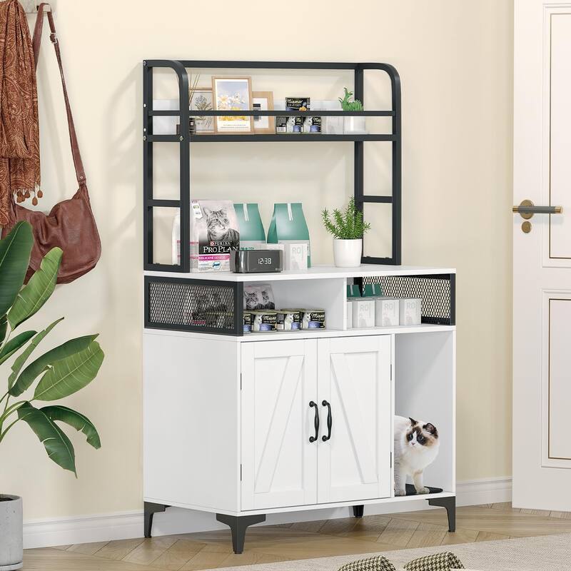 Cat Litter Box Enclosure with Shelf and Door