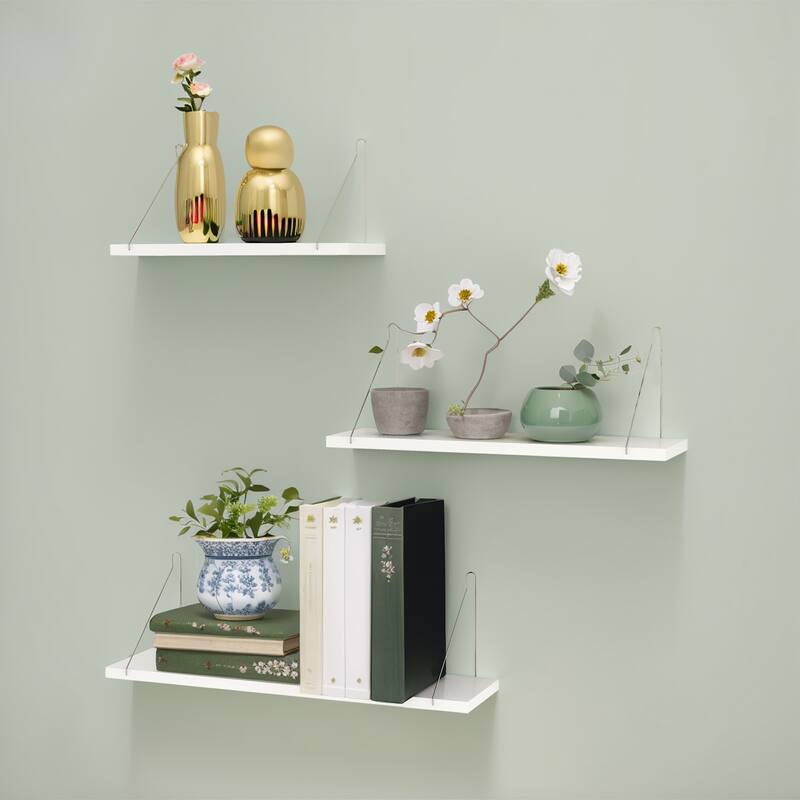 Floating Shelves for Wall with Silver Metal Brackets White for Bedroom Living Room - 23.62 x 5.91 x 5.91 inch - 3 Pack