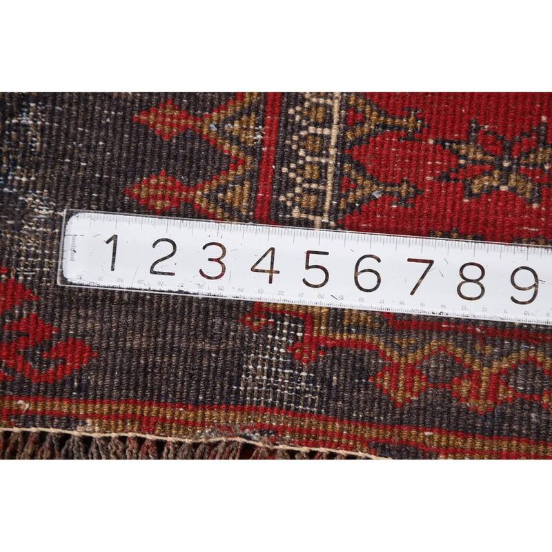 Distressed Geometric Balouch Persian Area Rug Handmade Wool Carpet - 3'6" x 6'9"