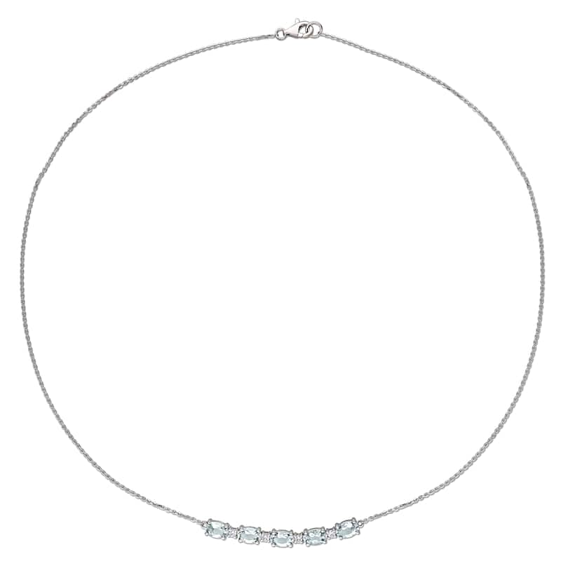 Miadora 14k White Gold Aquamarine and 1/6ct TDW Diamond 5-Stone Bar Necklace