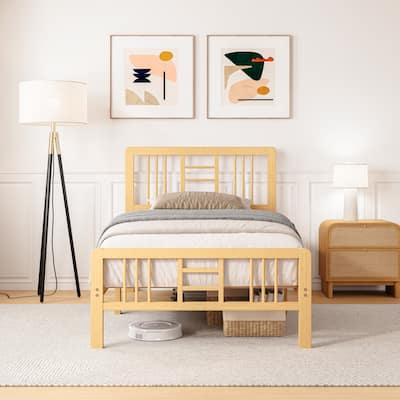 35 Inch Solid Bamboo Bed Frame with Headboard, Durable & Aesthetic Bedroom Upgrade