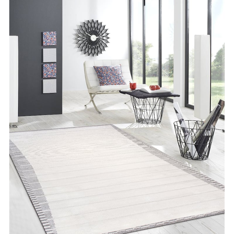 Pasargad Home Turkish Sutton Striped Ivory/Grey Area Rug