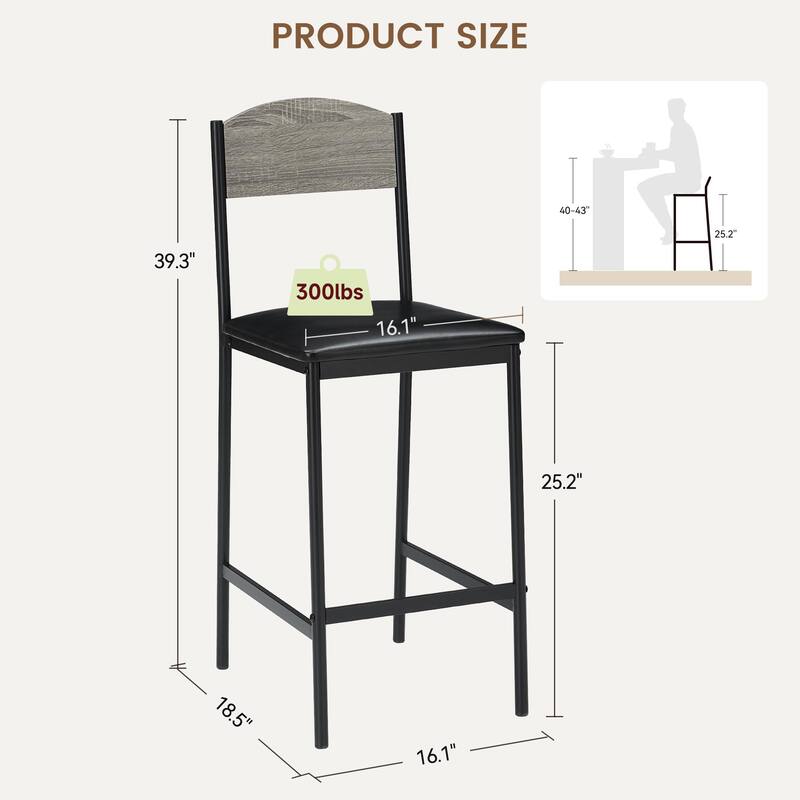 Bar Table Set of 2 with Footrest, Kitchen Dining Table with 2 Upholstered Chairs