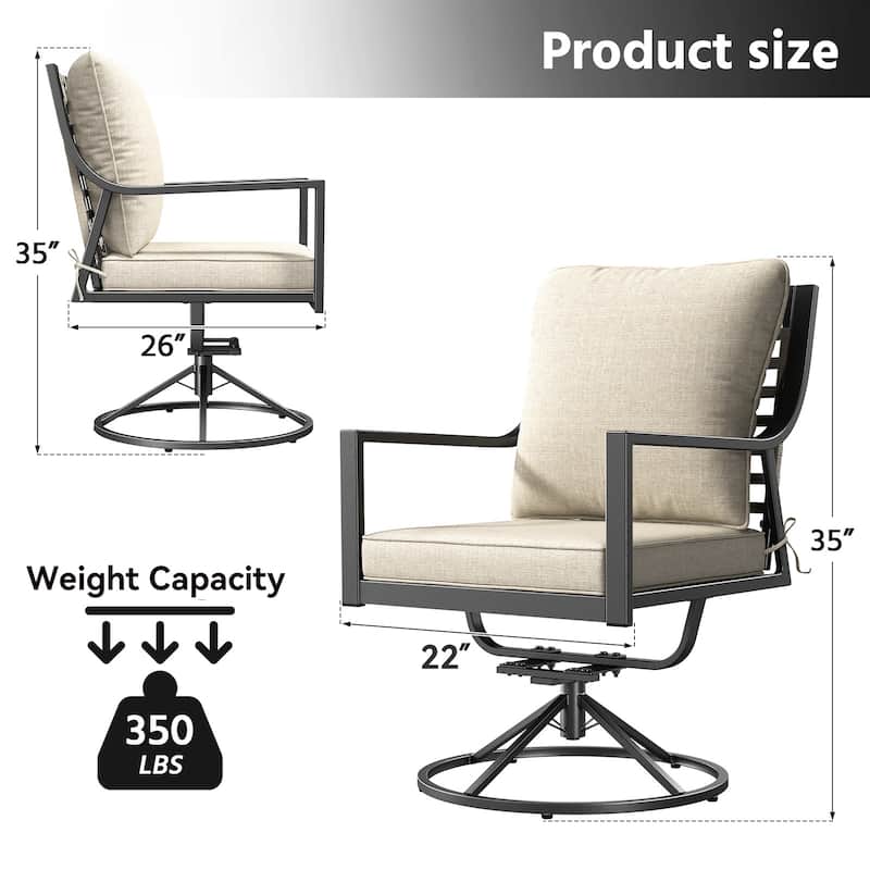 Gymojoy Outdoor Swivel Patio Dining Chairs Set of 2, All Weather Patio Chair with Padded Textilene